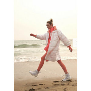 Free People Coral and White Long Puffer Coat